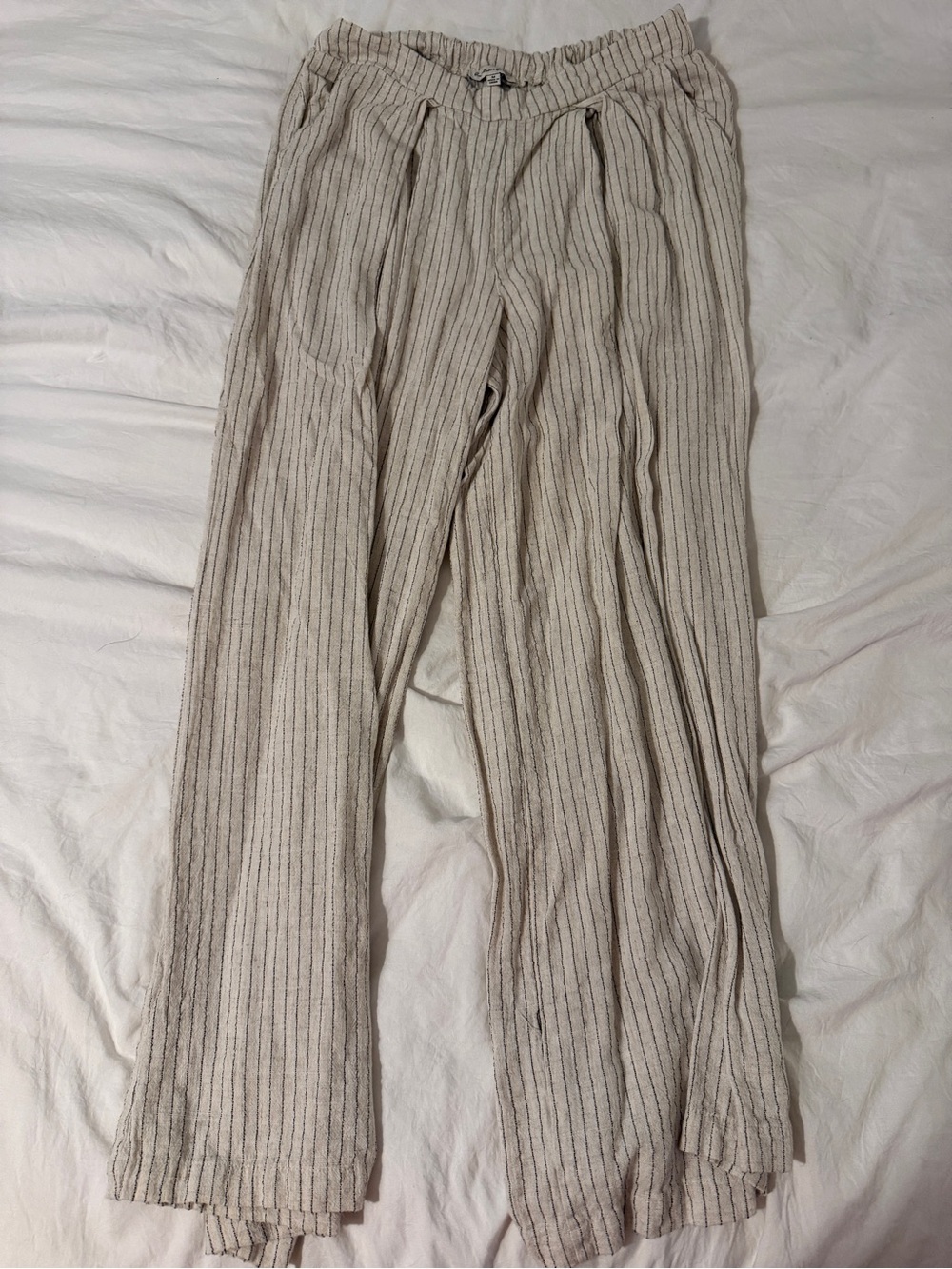 Buckle Women's Wide Leg Pinstripe Pants - Cream with Brown Stripes